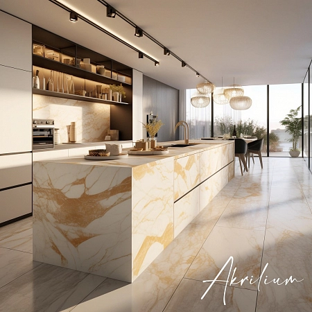 Кухонная мраморная столешница с островком из акрилового камня Corian