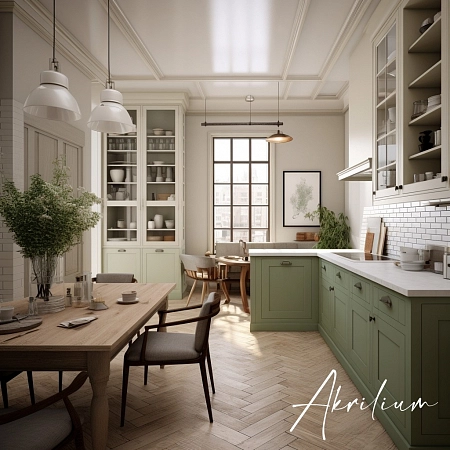 Г-образная столешница белого цвета для кухни из акрилового камня Pluton