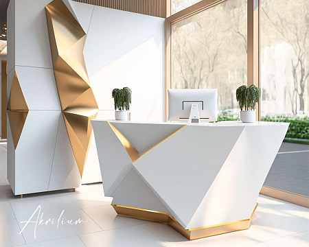 Стойка ресепшн из искусственного акрилового камня Hi-Macs S34 Diamond White