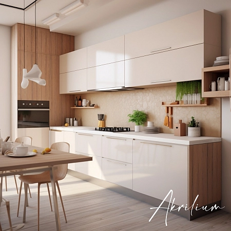 Белая прямая компактная столешница для кухни из акрилового камня в стиле модерн