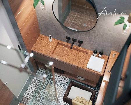 Цельная столешница с раковиной для ванной Kerrock Koral sand 8502
