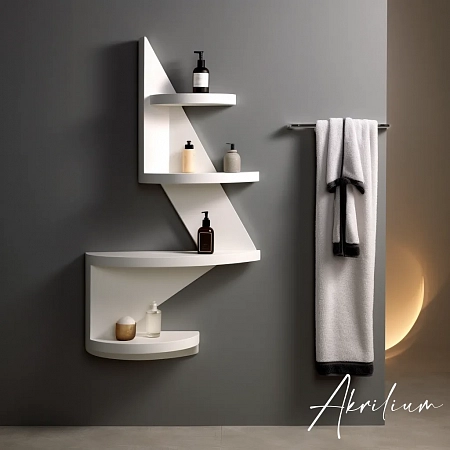 Полукруглые полочки для ванной комнаты из акрила Corian