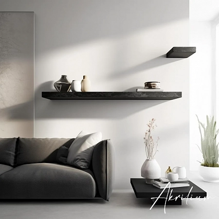 Черная длинная полка под мрамор для гостиной из искусственного камня Hanex