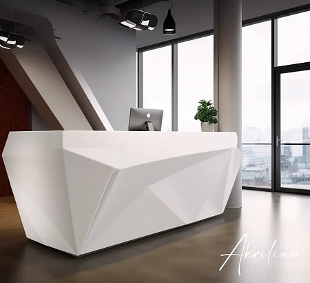Стойка ресепшн белого цвета для торгового центра из Corian