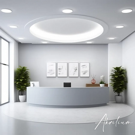 Белый матовый ресепшн для клиники из искусственного камня Grandex