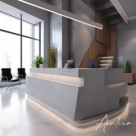 Светло-серая стойка ресепшн под мрамор из искусственного камня