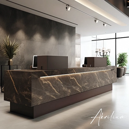 Прямоугольный ресепшн с подсветкой под мрамор из кварца Silestone для отеля